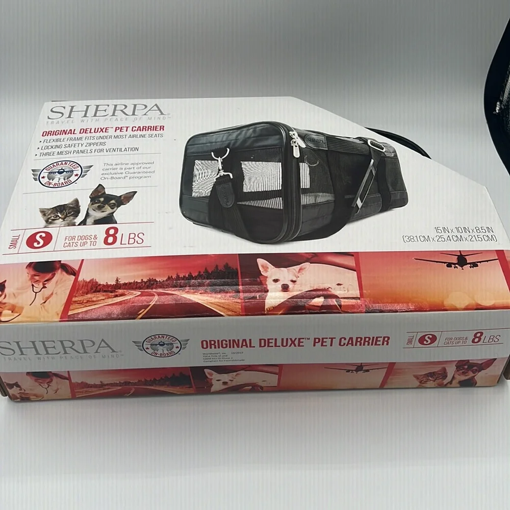 Sherpa Pet Carrier Black for dogs and cats Size S up to 8 lbs